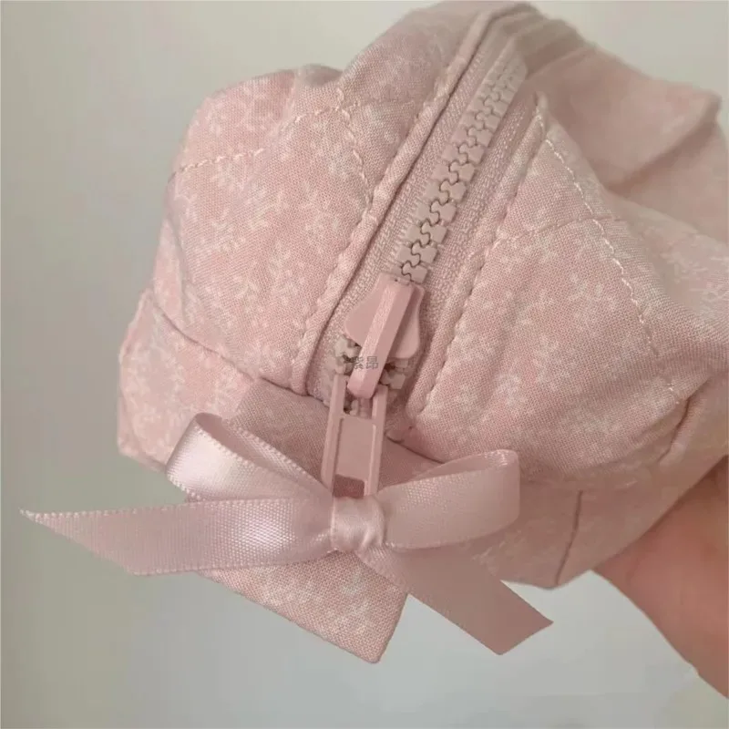 mini sac de rangement à imprimé floral pour femmes, sac à crayons rose doux, sac à fermeture éclair solide, trousse de maquillage mignonne, sac rectangulaire pour étudiants, porte-monnaie chic, nouveau