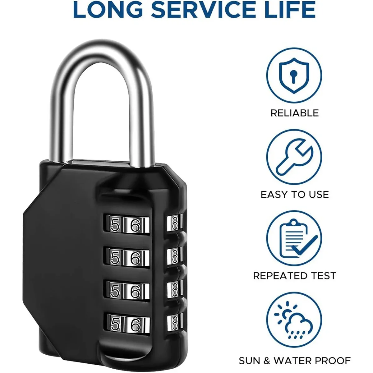 cadenas serrure tsa métallique noir chiffres blancs chaîne métallique voyage compact sécurité antirouille durabilité
