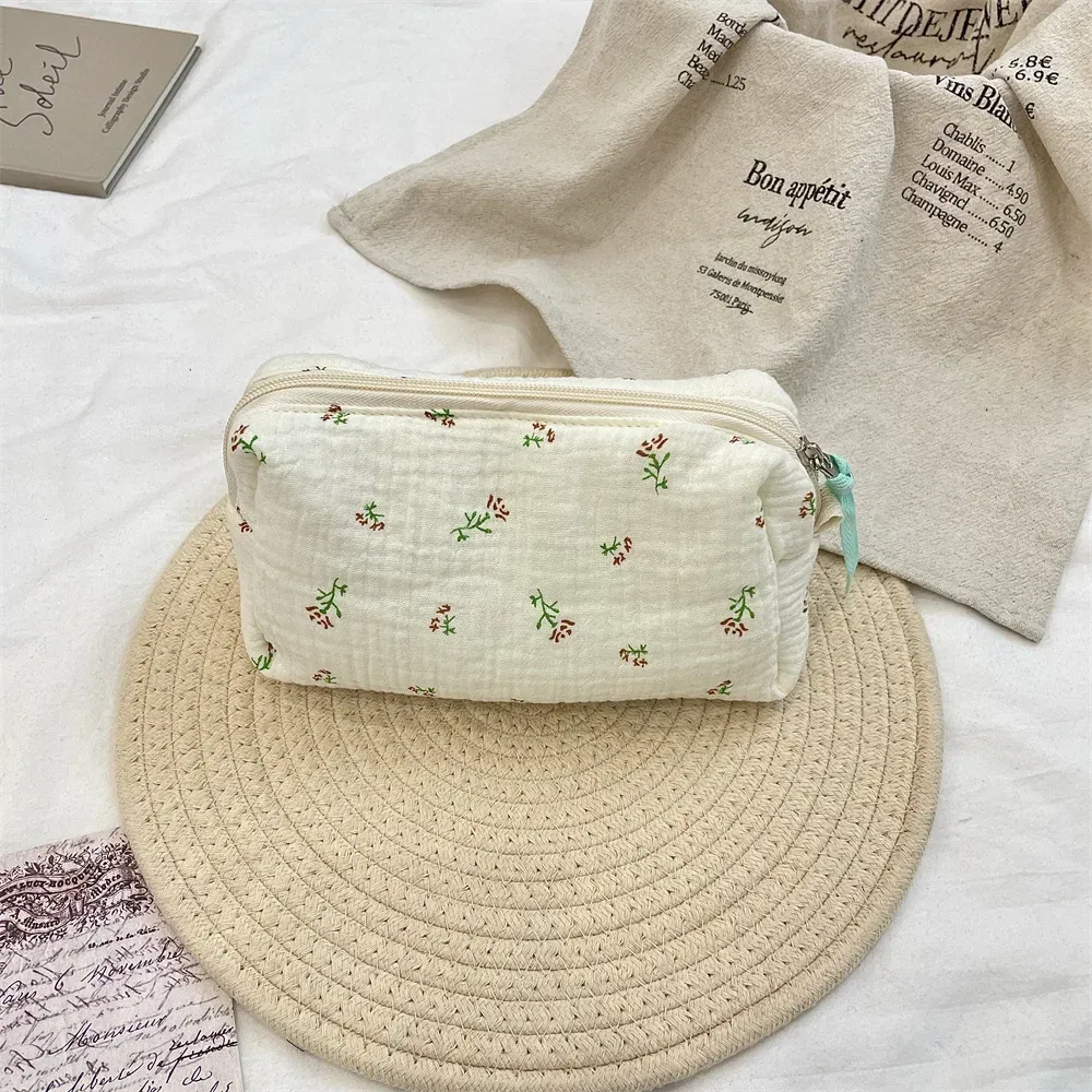 sacs de rangement de rouge à lèvres de grande capacité bleu fleur, trousse de maquillage de banlieue, trousse de toilette de voyage, trousse à cosmétiques pratique pour femmes