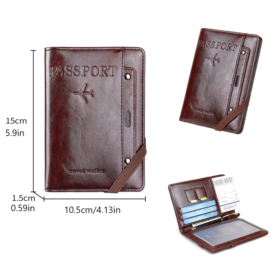 porte-passeport et portefeuille en un, antivol, anti-démagnétisation, sac de rangement multifonctionnel pour documents et cartes, porte-billets de voyage, organiseur portable pour documents professionnels et de voyage, housse de protection essentielle pour documents à l'usage de l'étranger.
