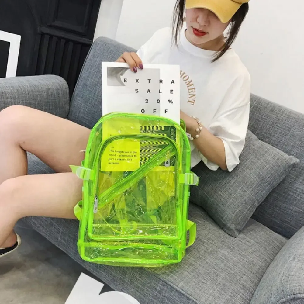 Sac à dos transparent de couleur bonbon portable pour adolescents, sac d'école en PVC pour étudiants, sac de voyage polyvalent, sac à bandoulière transparent pour l'école.