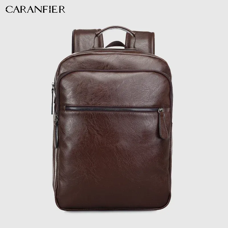 sac dos cuir pu marron foncé vintage bandoulière arquée poche latérale anti rayures grande capacité usage scolaire voyage