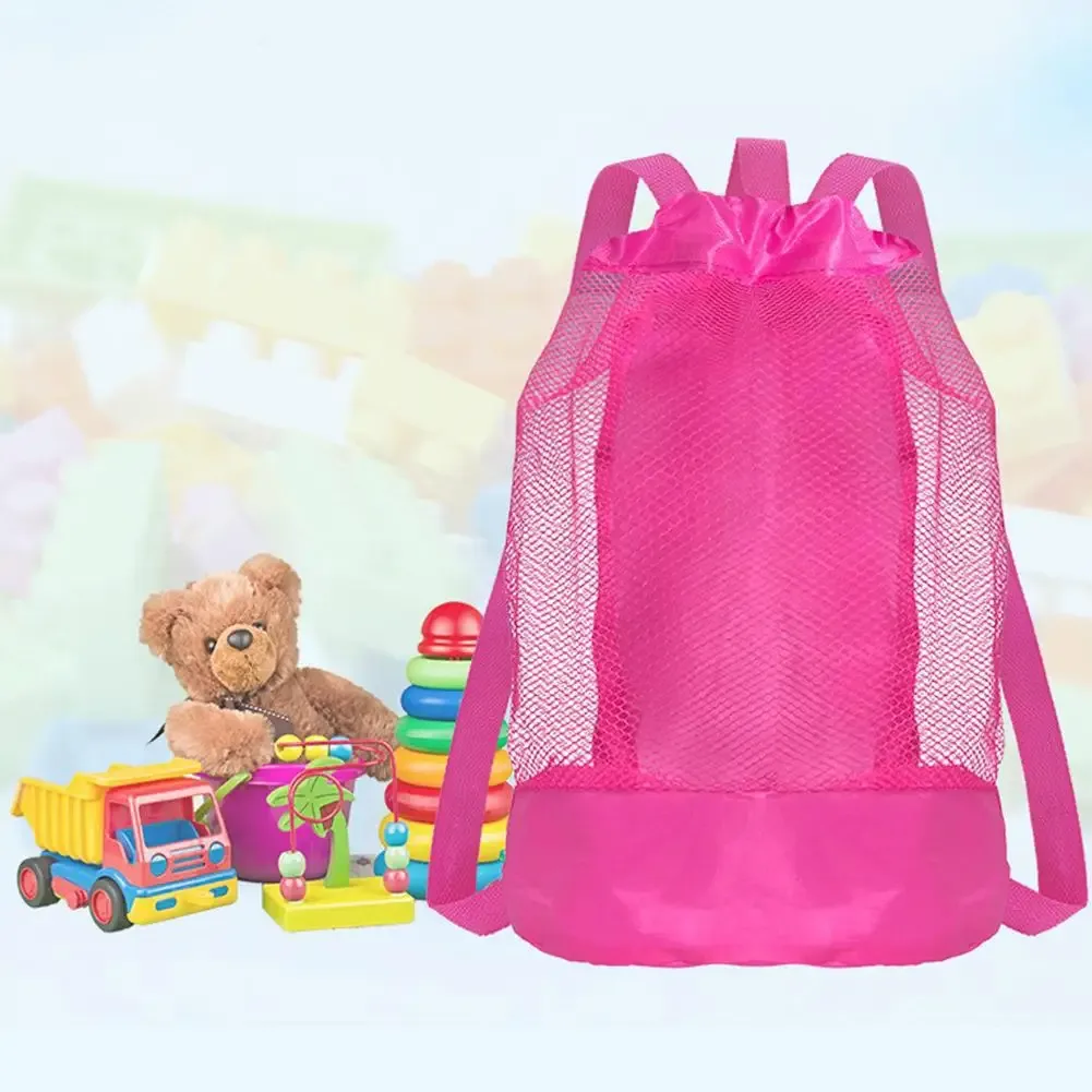 grand sac de plage en filet pour enfants, sac à dos pliable pour jouets de sable, sacs de rangement pour piscine, sac fourre-tout de voyage en filet à double bretelles