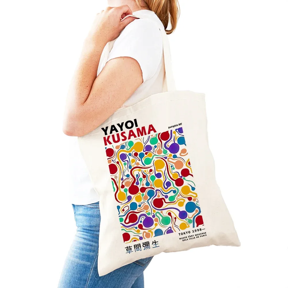 sac à main dot pumpkin lady shop yayoi kusama pour femmes, sacs de shopping à double impression, motif de champ de fleurs, sac fourre-tout pour filles, motif d'œil