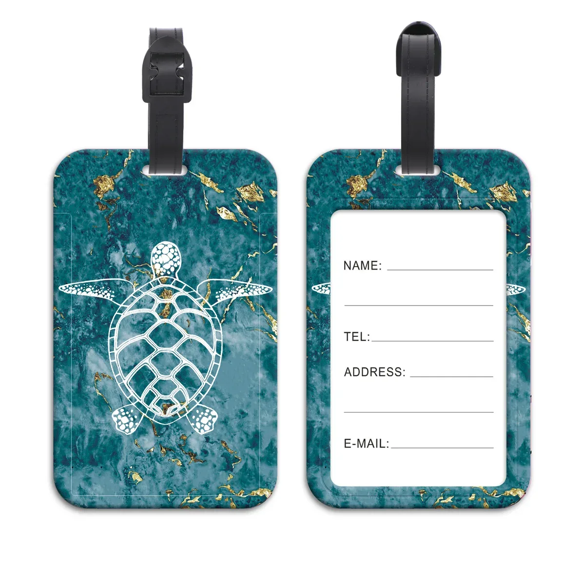 étiquette de bagage en plastique papillon bleu, valise tortue de mer, sac à dos, liste anti-perte, porte-carte d'identité, accessoires de bagages à la mode
