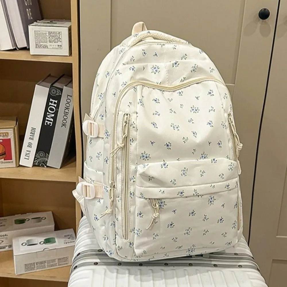 sac à dos à imprimé floral de grande capacité, multi-compartiments, multi-poches, motif nœud, sac d'école imperméable, sac à dos épaissi pour voyage