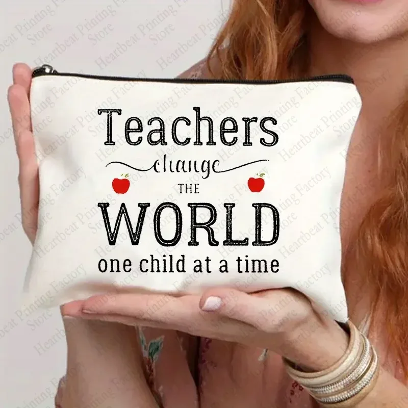 teacher change the world print sacs à cosmétiques trousse de toilette cadeau de remise des diplômes pour les enseignants trousse à crayons de retour à l'école pour enseignant