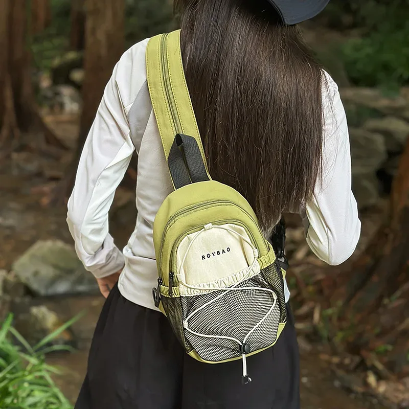 sac à bandoulière rétro tendance, sac de poitrine, personnalité tendance, bloc de couleurs, mini taille, sac à dos pour sports de plein air, randonnée, double épaule