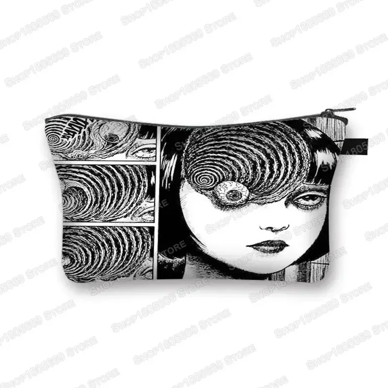trousse à cosmétiques imprimée manga d'horreur tomie spiralized pour femmes, trousse de maquillage, rouge à lèvres, trousse de toilette, mini sac à main pour filles, trousse à cosmétiques