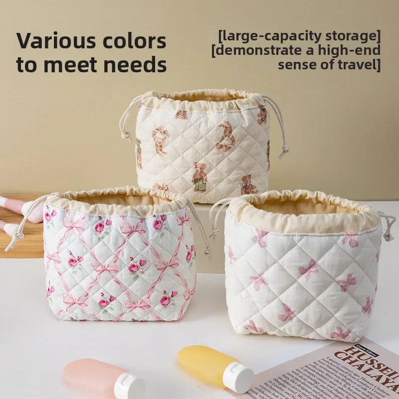 sac de rangement portable de voyage grande capacité avec cordon de serrage, en forme de coquille, mignon, de niche, pochette de rangement polyvalente en coton