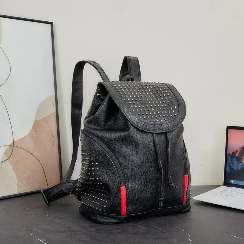 rivet hommes sac à dos grande capacité voyage sacs à dos pour hommes 14 pouces pochette d'ordinateur rabat cordon sac à dos mâle étudiant cartable