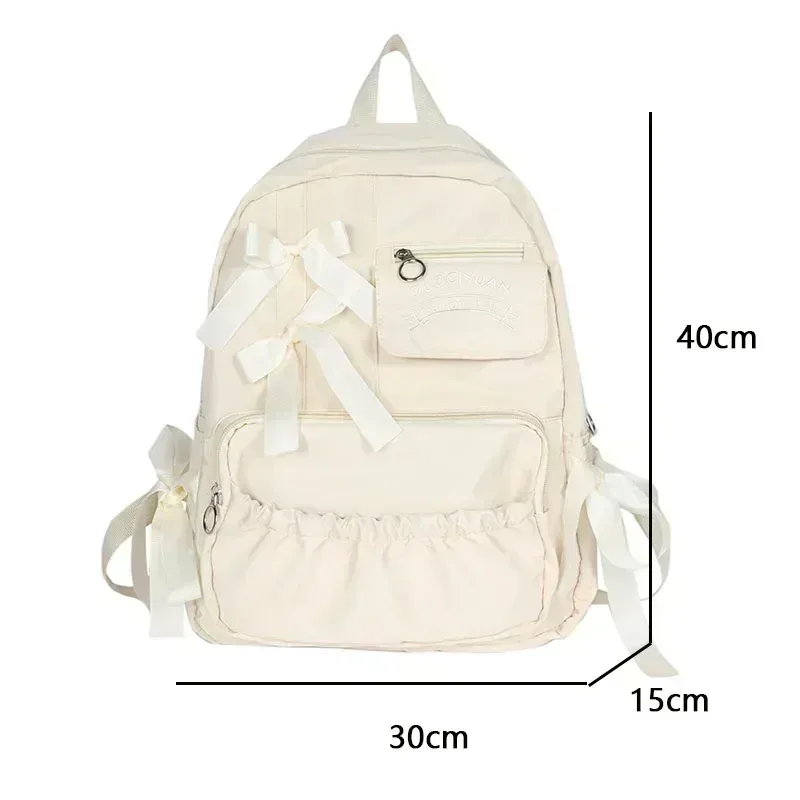 sac dos nylon beige blanc poche ouvrée broderie préppy grande capacité voyage école adolescente femmes