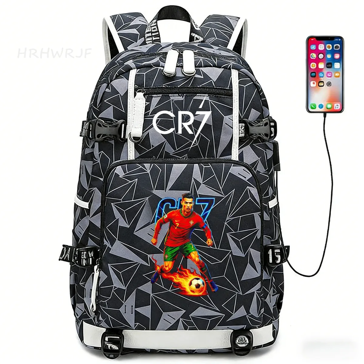 sac à dos camouflage cr7 avec usb, sac d'école pour filles et garçons du secondaire, pour adolescents, simple, multi-poches, capacité de voyage, sac à dos de randonnée pour hommes