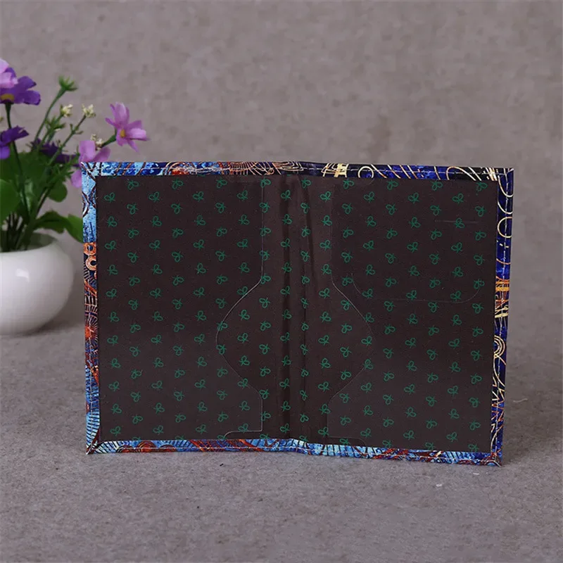 organisateur voyage cuir pu motif floral abstrait bleu noir fleur verte compact portefeuille documents identité business cards credit cards