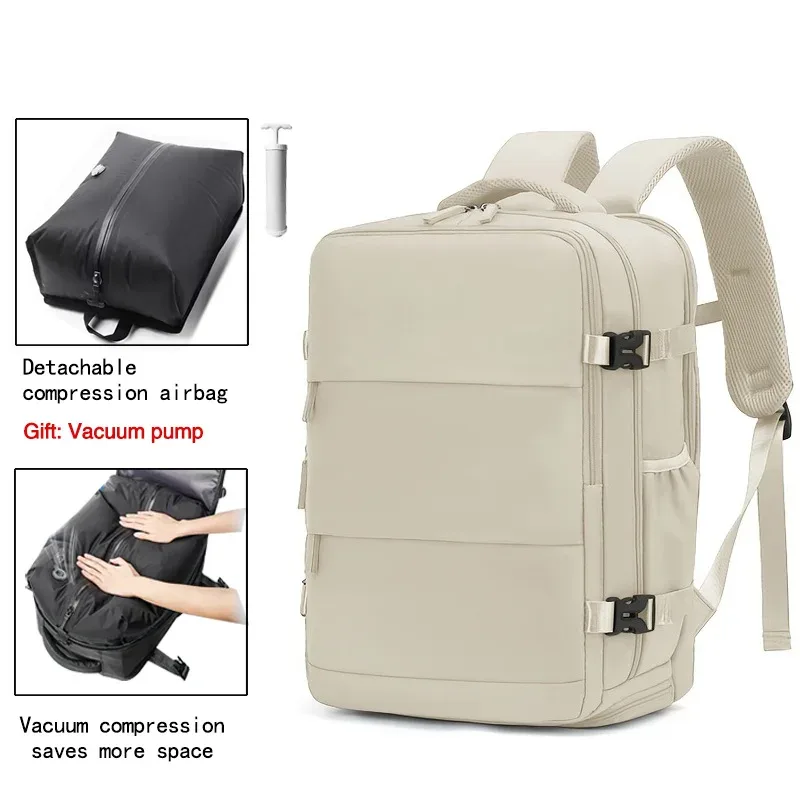 sac à dos de voyage avec airbag, sac à dos imperméable pour sports de plein air, pour ordinateur portable 15,6 pouces, sac à dos à compression sous vide, avec pompe