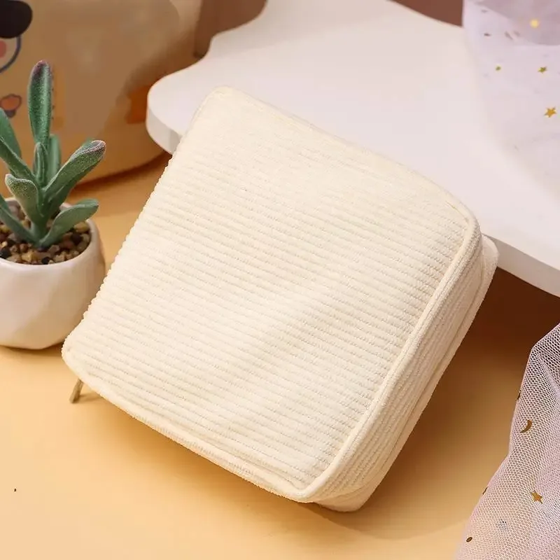 sac de rangement pour serviettes hygiéniques en velours côtelé, surface douce, fermeture éclair sécurisée, pour usage quotidien, organisateur de sac à main de voyage