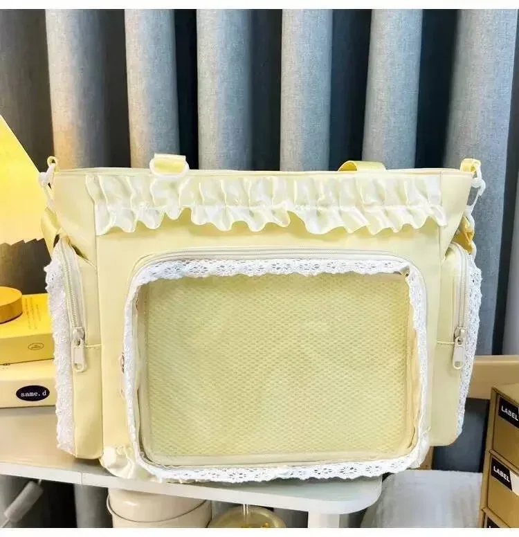 y2k nouveau sac à bandoulière doux ita lolita fille sac à bandoulière transparent femmes grande capacité sac fourre-tout en dentelle mignon bricolage affichage sac à main