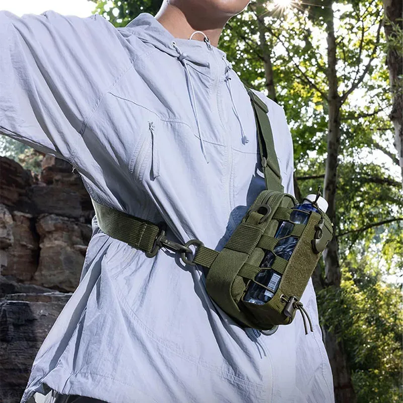 sac de poitrine multifonctionnel tactique pour homme, sac banane pour bouteille d'eau, pochette de rangement pour téléphone, idéal pour le camping et le cyclisme