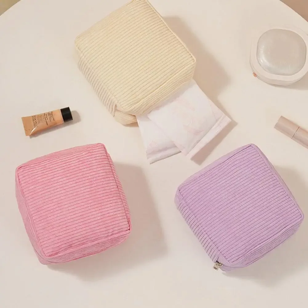 sac de rangement pour serviettes hygiéniques en velours côtelé, pochette portable pour tampons, petite trousse de maquillage pour femmes