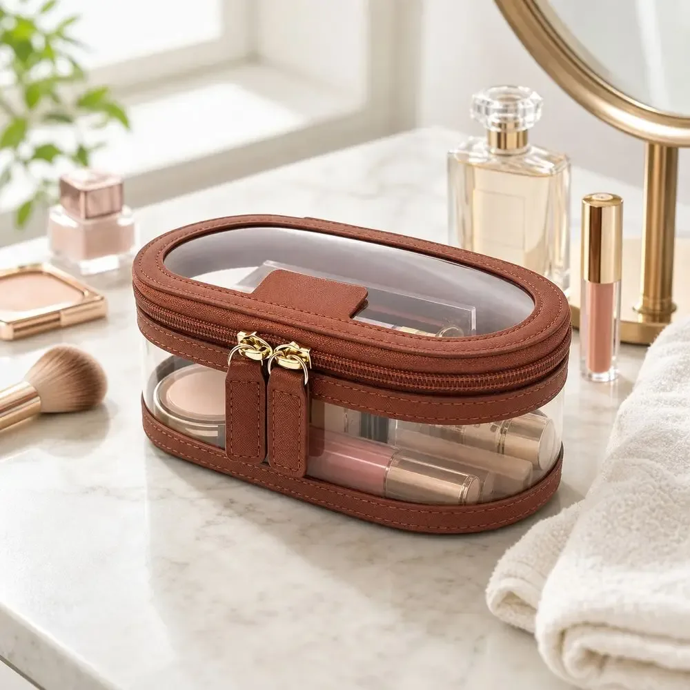 trousse de toilette transparente, sac à cosmétiques avec fenêtre transparente, organisateur de cosmétiques à double fermeture éclair, outils de beauté portables