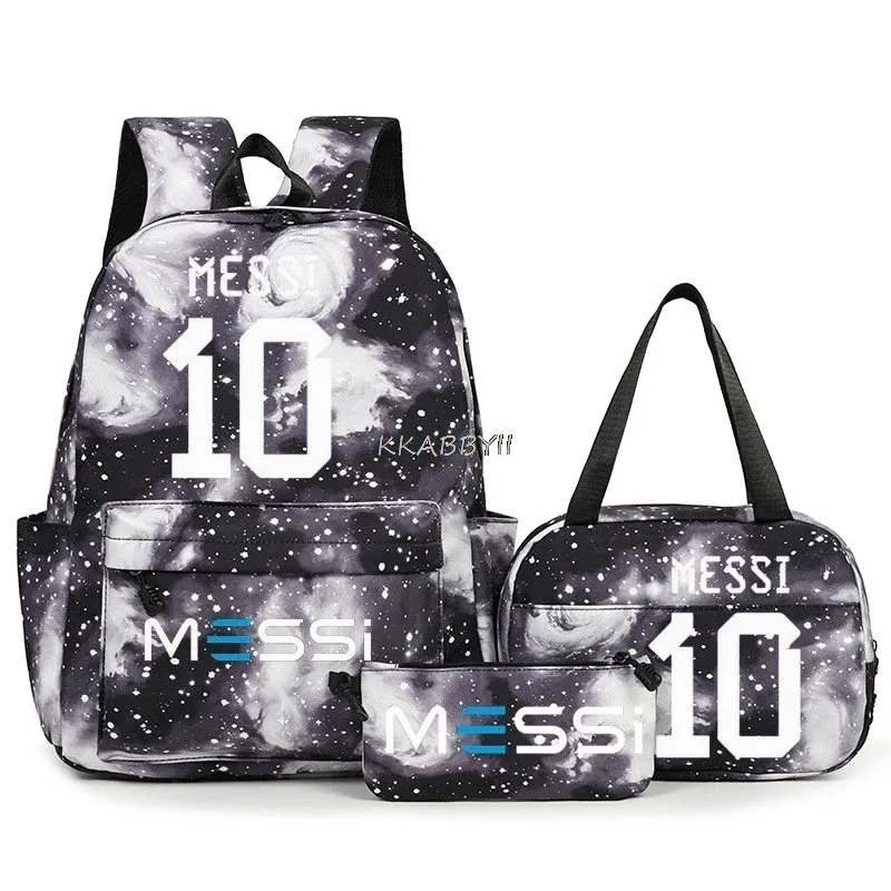 sacs à dos de voyage et d'extérieur imprimés football messi pour femmes et filles, avec sacs à lunch, légers, pour adolescents, pour ordinateur portable, mochila