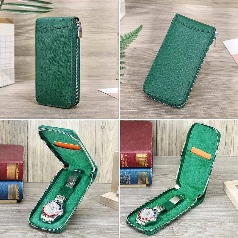 sac de rangement pour montre à fermeture éclair, noir/rouge/vert, 3 couleurs, protecteur de montre portable avec emplacement pour carte pour voyage, mini sacoche de voyage