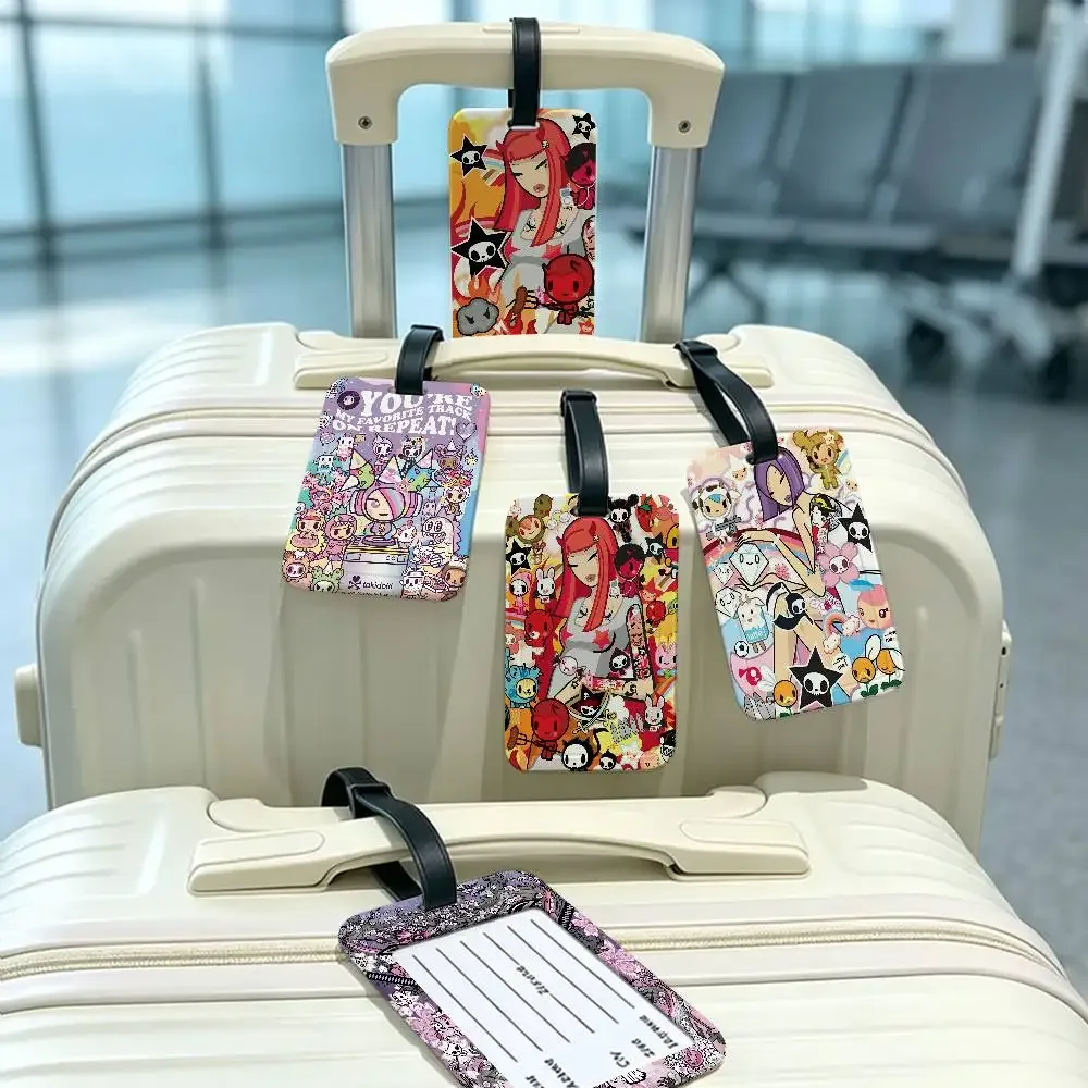 étiquette de bagage anti-perte en pvc durable, avec carte d'information, légère, pour identification des bagages, inspirée de l'anime japonais t-tokidoki