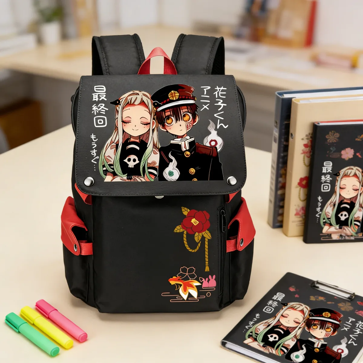 hanako-kun – grand sac à dos de voyage pour garçons et adolescents, cartable d'école animé avec chargeur usb, oxford, pour ordinateur portable