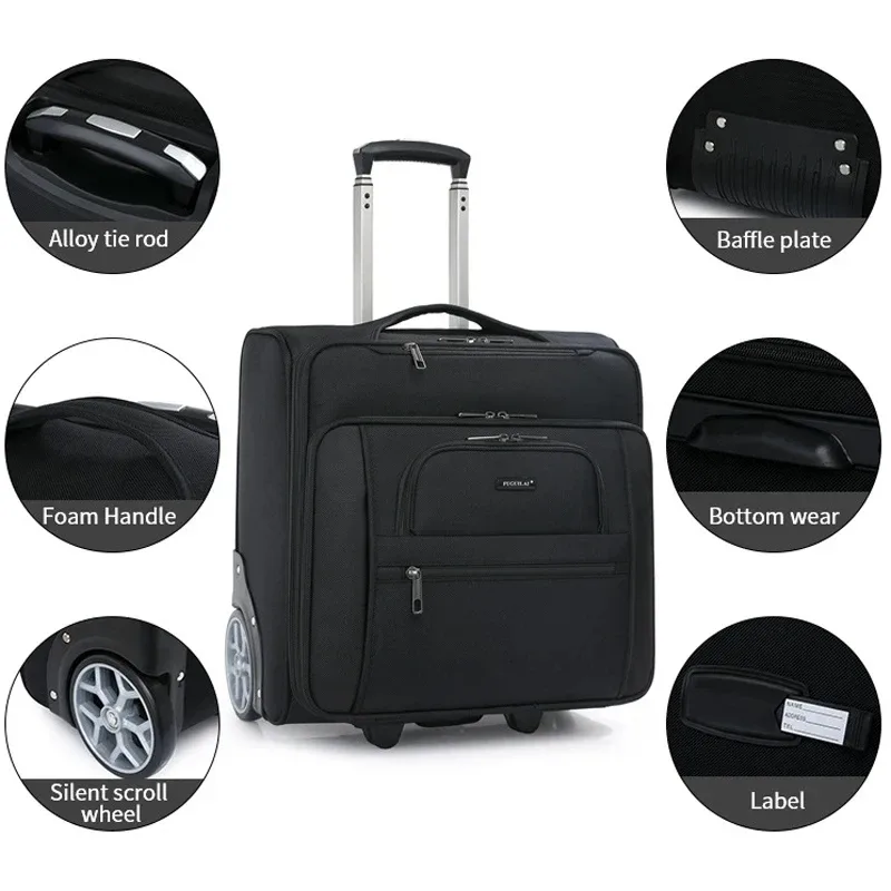 valises de voyage de 19 pouces, bagages à roulettes, sac d'affaires pour ordinateur portable, valise à roulettes en tissu oxford avec grandes roues, bagage à main