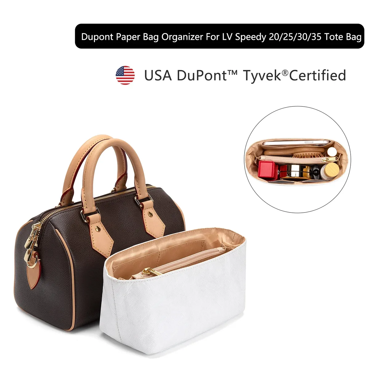 pochette organisation tissu tyvek papier dupont beige intérieur clair voyage adaptation sac lv speedy nano twenty twenty five thirty thirty five cosmétiques