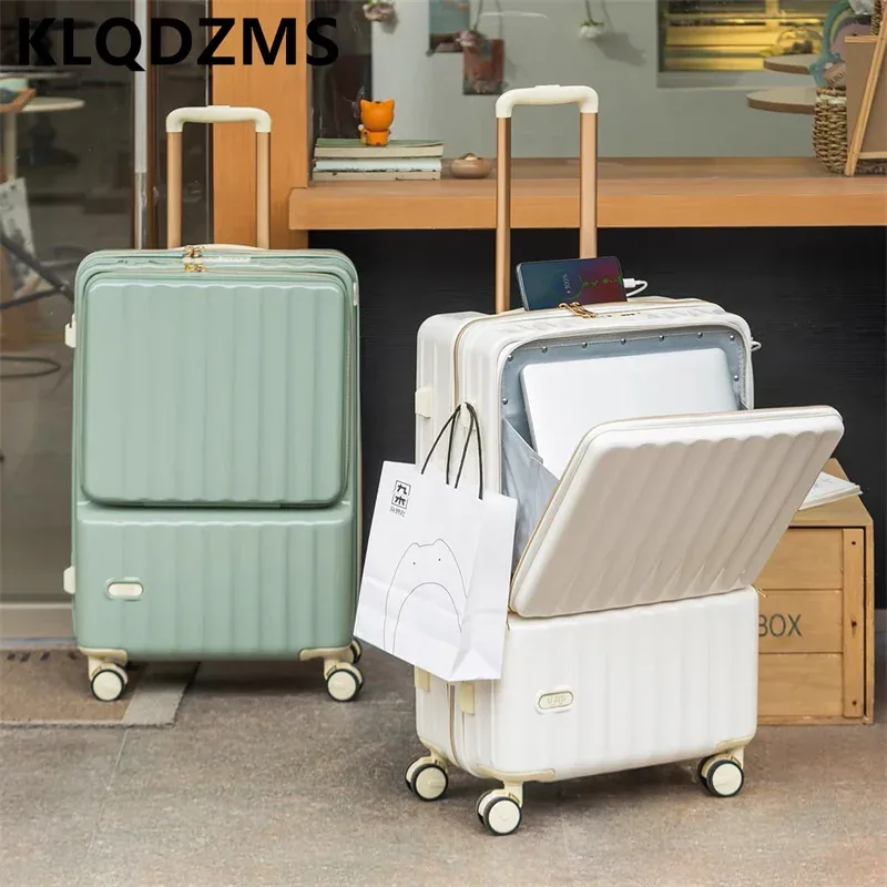 klqdzms valise à roulettes 20"24 pouces en abs+pc avec serrure à code, compartiment et ouverture frontale, étui de transport portable pour ordinateur portable.