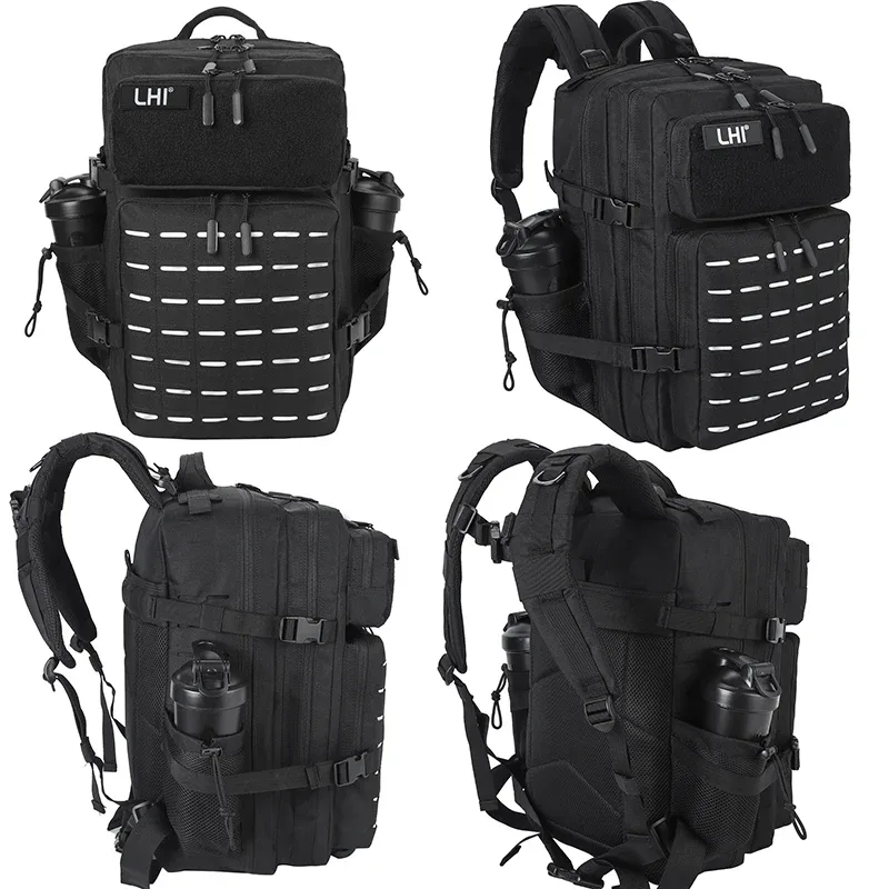 lhi 45l sac à dos tactique hommes noir spotrs athlète sac de sport camping en plein air randonnée sac à dos armée assaut pack avec porte-bouteille