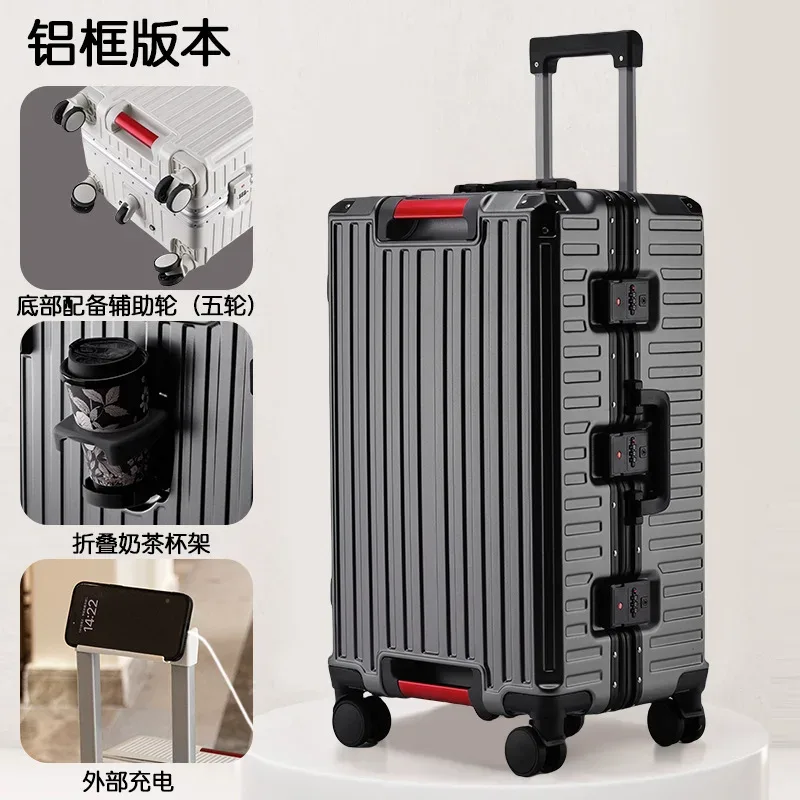 valises de voyage multifonctions à cinq roues, cadre en aluminium, grande taille 22-28 pouces, fendues 3:7