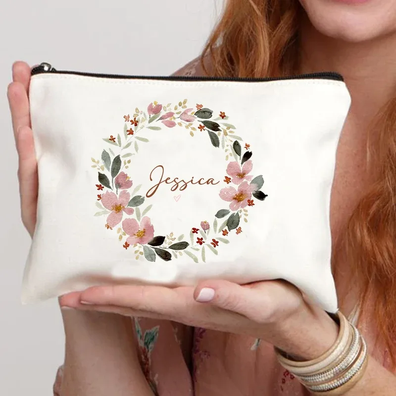 guirlande nom personnalisé toile sac cosmétique voyage fermeture éclair rangement trousses de toilette rétro trousse à crayons enseignant mariée cadeau personnaliser