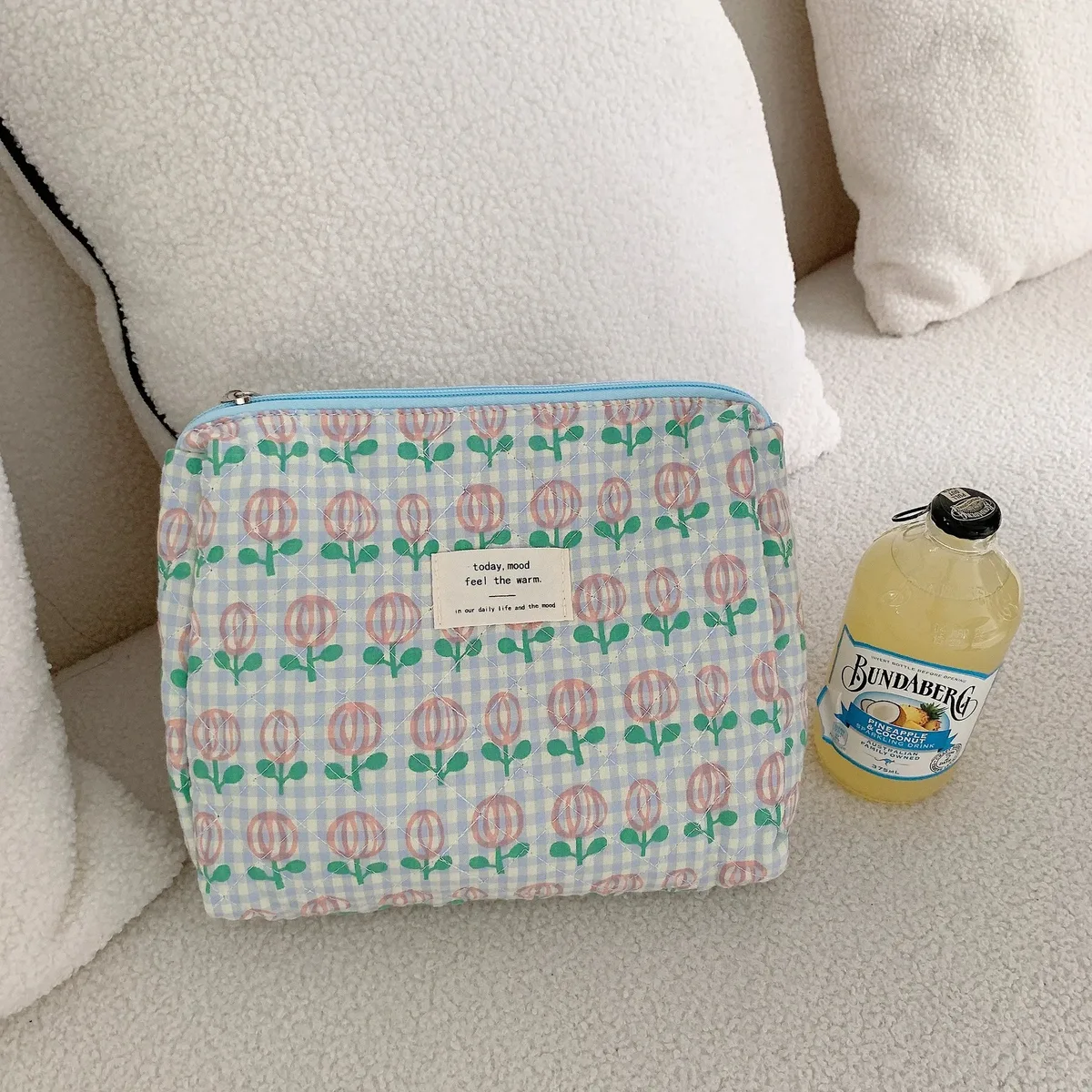 sac de rangement de voyage en coton matelassé pour femmes, sacs à cosmétiques rétro cerise, design mignon, trousse à crayons pour filles, trousse de maquillage, sacs à main