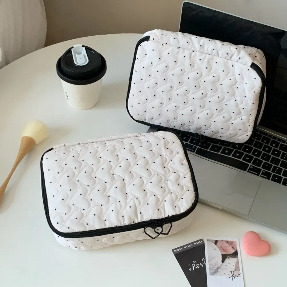 trousse de toilette matelassée à pois pour femme, grande capacité, sac de maquillage de voyage, organiseur de toilette à fermeture éclair, étui de rangement multifonctionnel pour produits de beauté