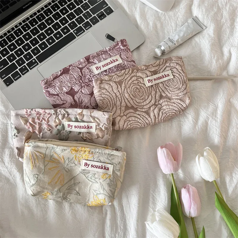 trousse de maquillage à fermeture éclair pour femmes, nouveaux sacs à cosmétiques, organiseurs, instituts floraux, stockage de poudres, trousse de maquillage, voyage