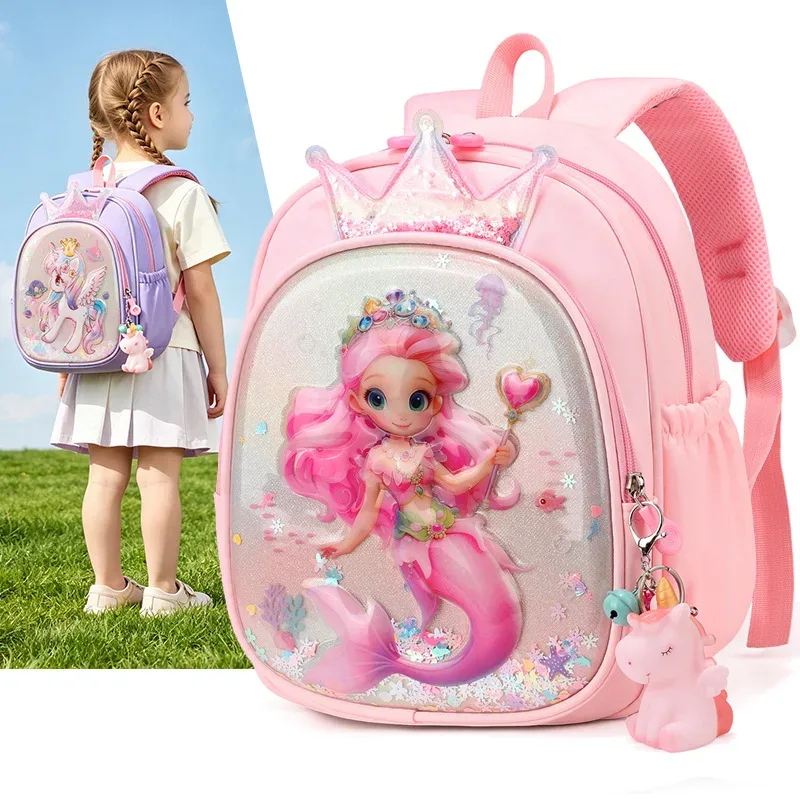 Sac à dos Princesse Sirène de Dessin Animé pour Filles de 3 à 6 Ans, Léger, pour la Maternelle et l'École, Sac de Voyage, Mignon Sac à Dos Licorne
