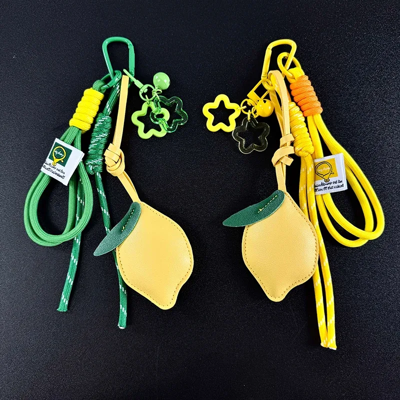 pendentif de sac à dos en cuir motif citron d'été, porte-clés en corde tressée en nylon, ornement décoratif