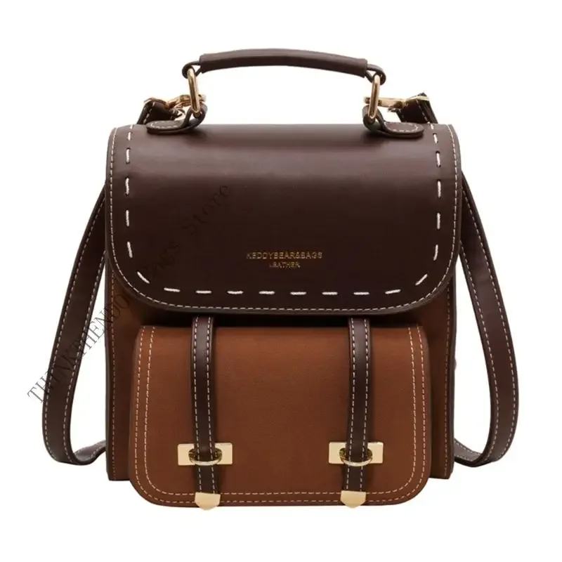 sac dos cuir pu marron beige vintage bandoulière arquée poignée souple fermure éclair compartiments organisés usage voyage fête travail