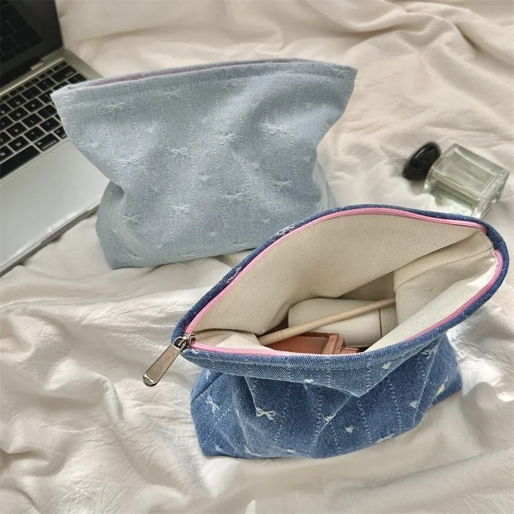 style coréen grand nœud étoiles imprimer maquillage stockage étui à fermeture éclair produits de soins de la peau sacs de rangement de cosmétiques sac de maquillage de voyage
