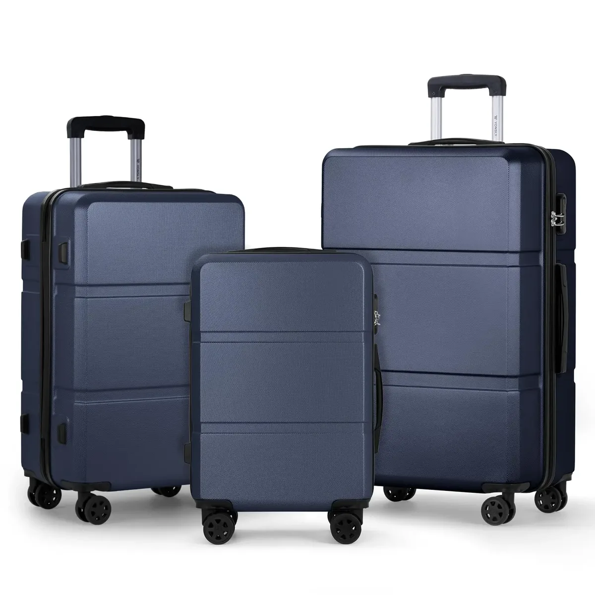 ensemble de valises yonsly 3 pièces 20/24/28 pouces 360 °   valise à roulettes avec serrure à combinaison, double fermeture éclair, sac en maille, poignée en caoutchouc souple, grande taille xxl pour les excursions familiales en vacances