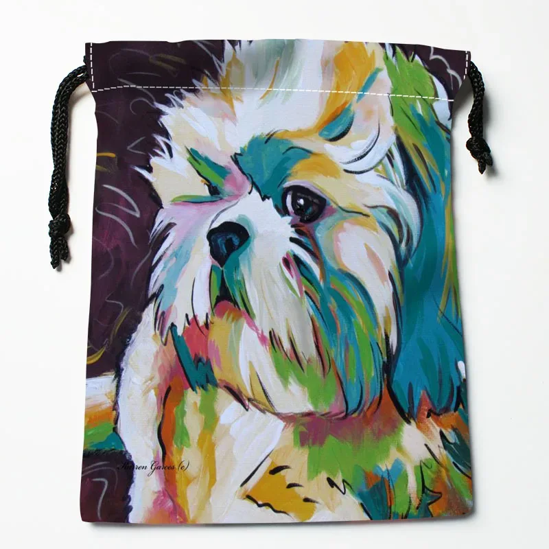 sac à cordon personnalisé pour peinture de chien shih tzu, 18x22cm, petit sac de voyage en tissu pour femmes, pochette cadeau de noël