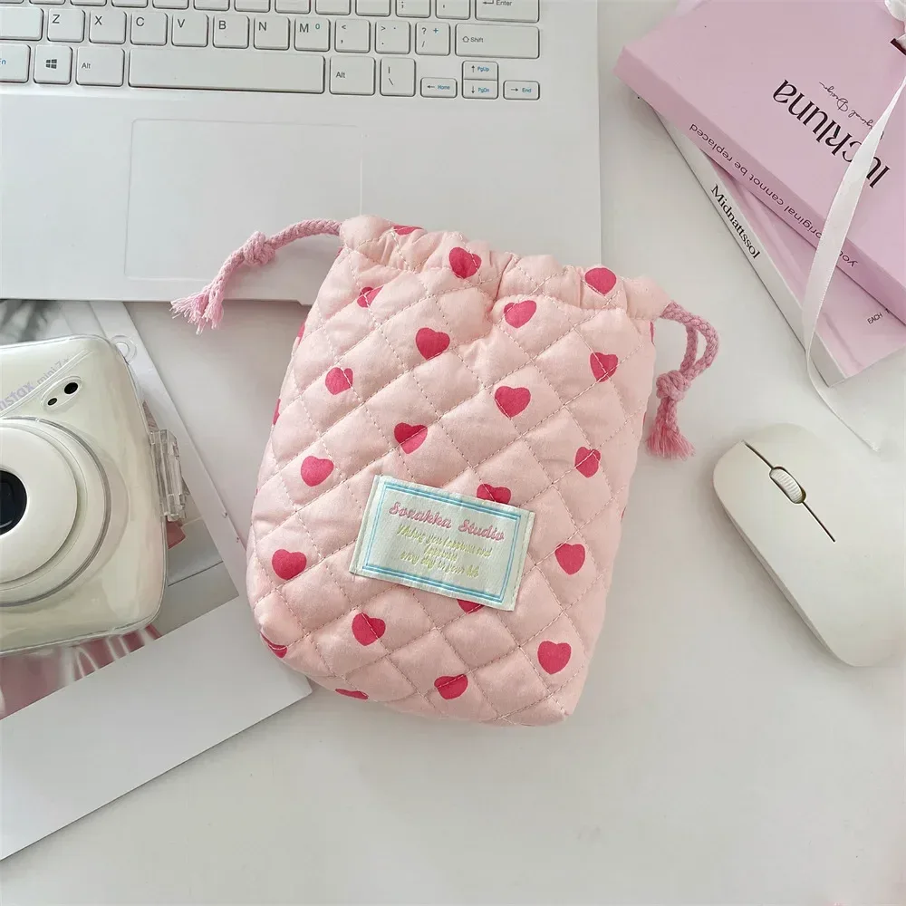 pochette de maquillage matelassée à motif étoile avec cordon de serrage, pochette de rangement souple pour appareil photo, rouge à lèvres, petit organisateur d'électronique