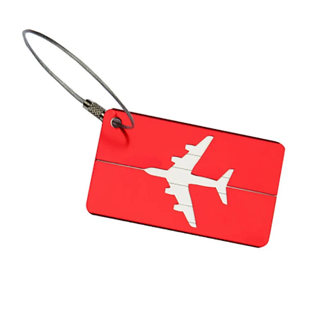 étiquette bagage métallique aluminium transparente motif avion relief voyage accessoire identité bagage fixation anneau