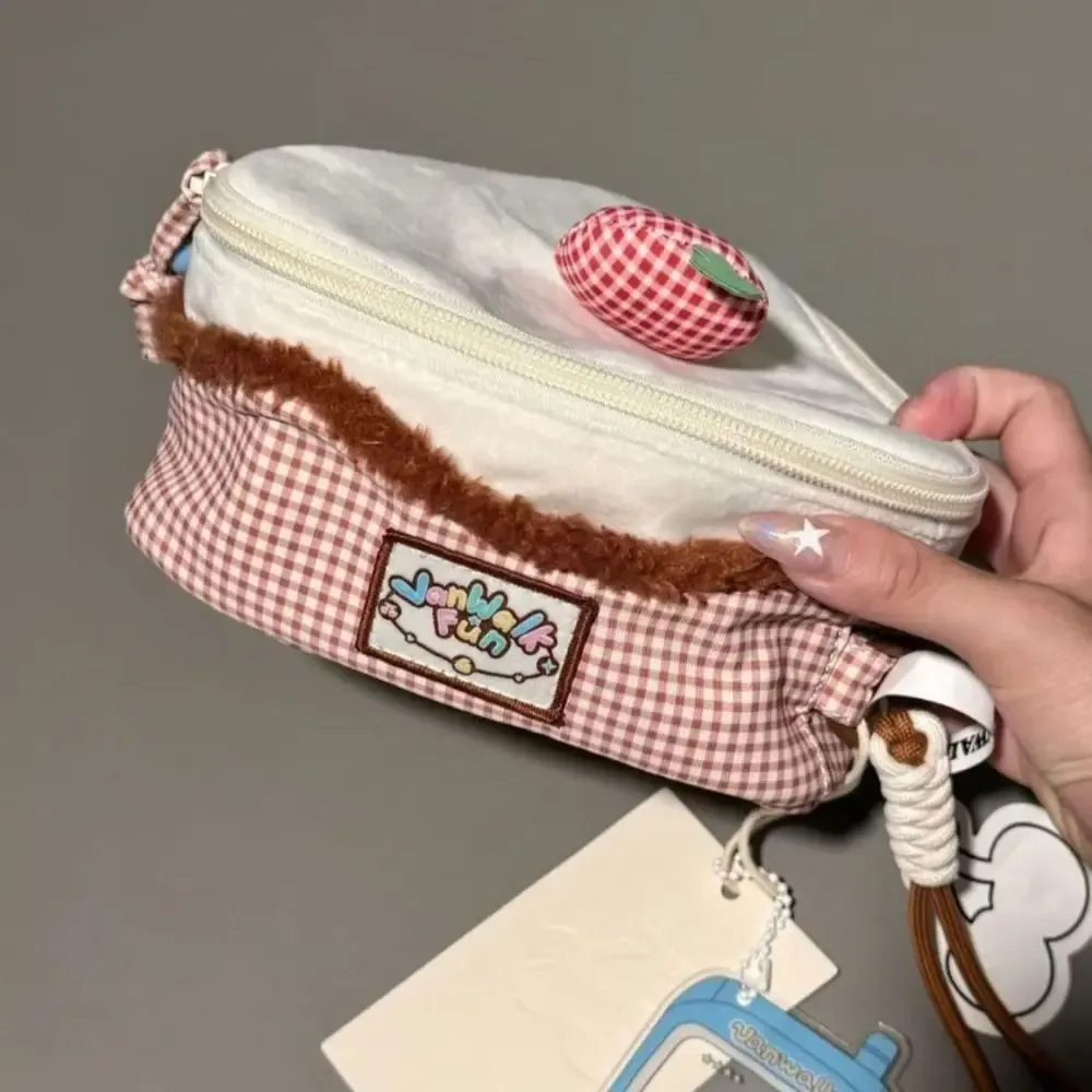 sac de maquillage multifonctionnel en cerise, grande capacité, design à rabat, trousse de toilette, sac à appareil photo triangulaire, voyage