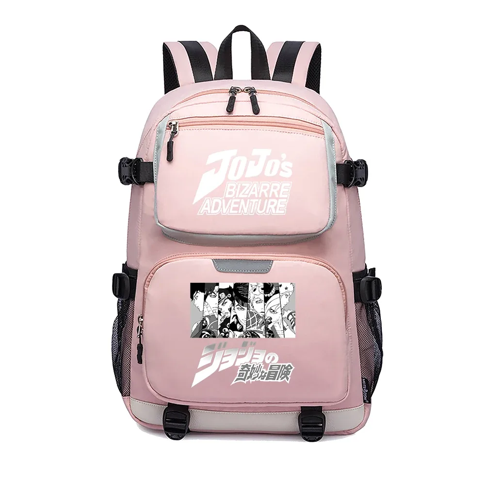 jojo's bizarre adventure – sac à dos de voyage dessin animé, grands sacs d'école imperméables pour femmes, sac à dos rose avec port usb pour ordinateur portable
