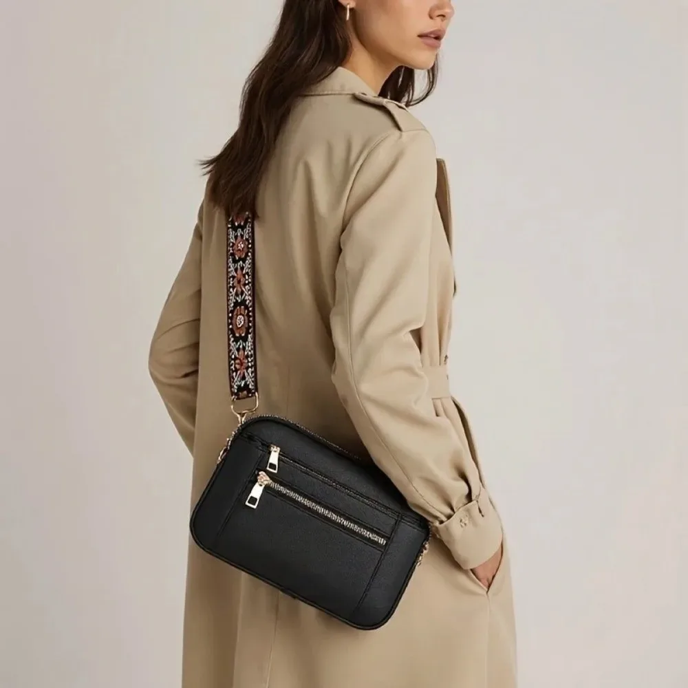 sac à bandoulière multifonctionnel rétro, fermeture éclair, sangle réglable, petit sac carré