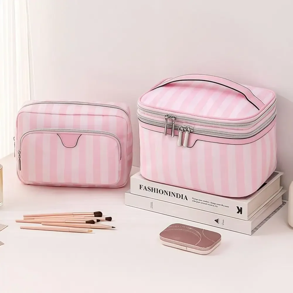 grande trousse de maquillage portable grande capacité en tissu oxford – sac de rangement cosmétique style minimaliste pour voyage – sacs de toilette