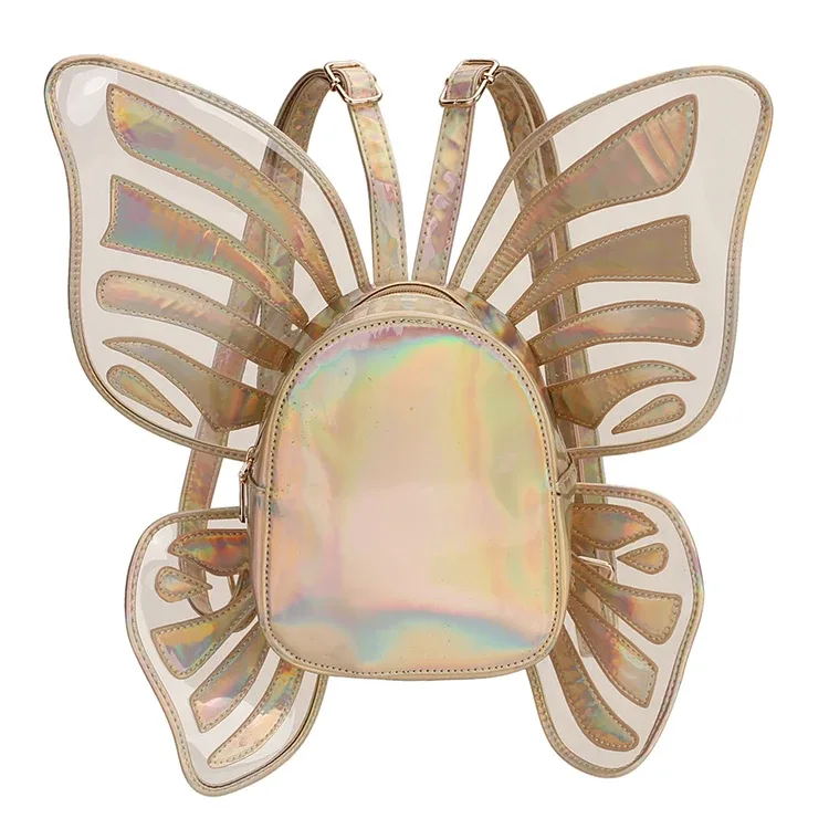 sac à dos drôle d'ailes de papillon d'ange sac à dos d'école laser pour femme pour fille voyage sac à dos décontracté sac d'école en cuir holographique